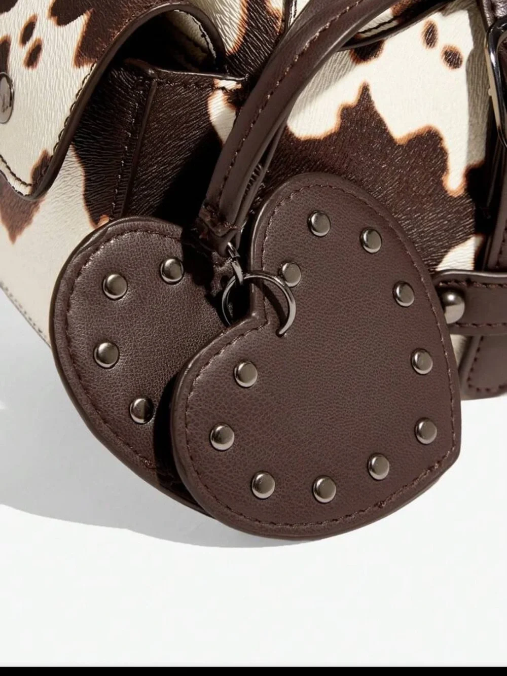 NEW ARRIVAL FAUX Cowhide-Print Brown Top-Handle Satchel with Heart Charm